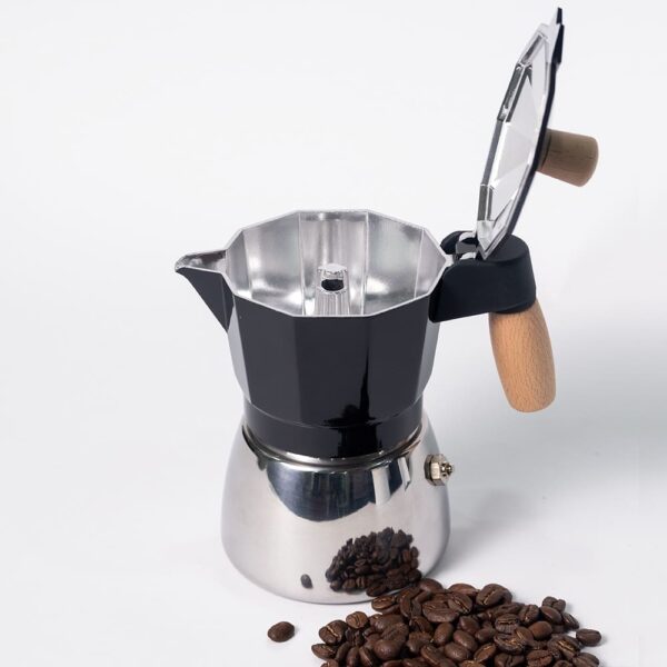 Ấm pha cà phê moka pot cao cấp nhỏ gọn tay cầm gỗ